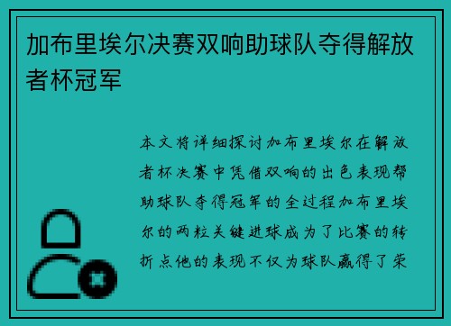 加布里埃尔决赛双响助球队夺得解放者杯冠军